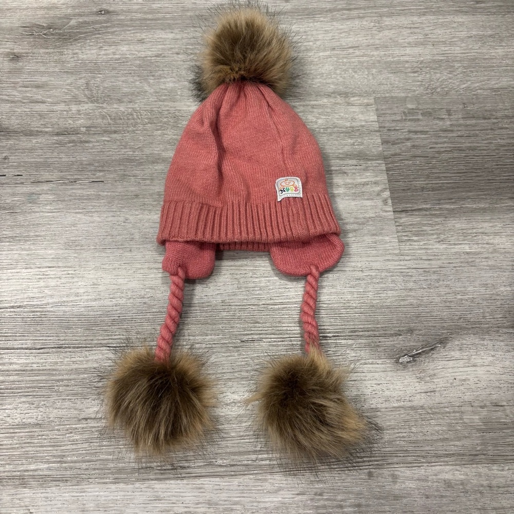 NYGB Pink Knit Hat with Pom-Poms for Kids beanie 12-24 months winter soft
